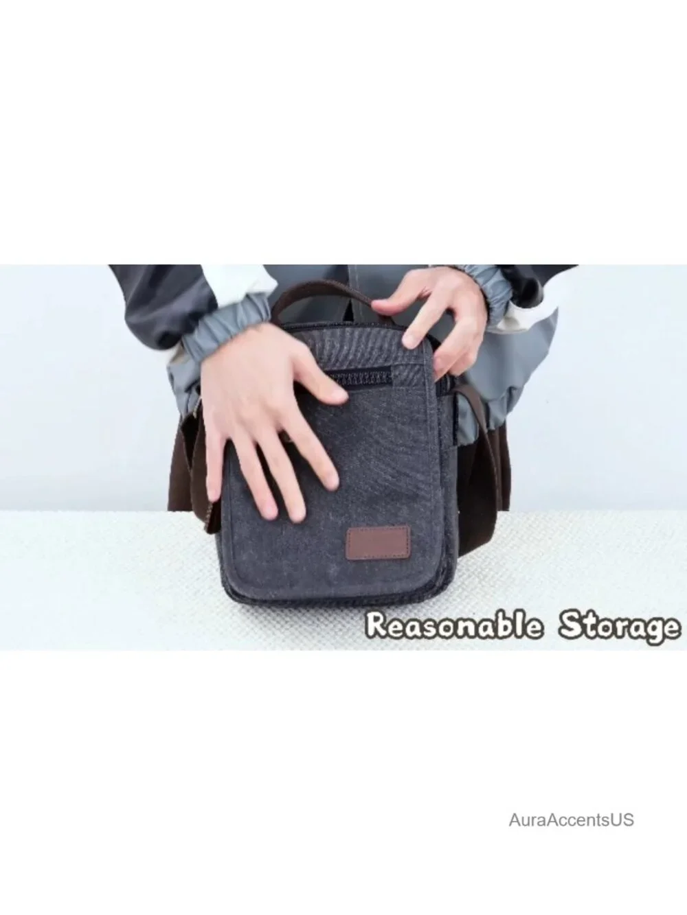 Small Canvas Messenger Bag Crossbody Shoulder Bag with 9 Pockets